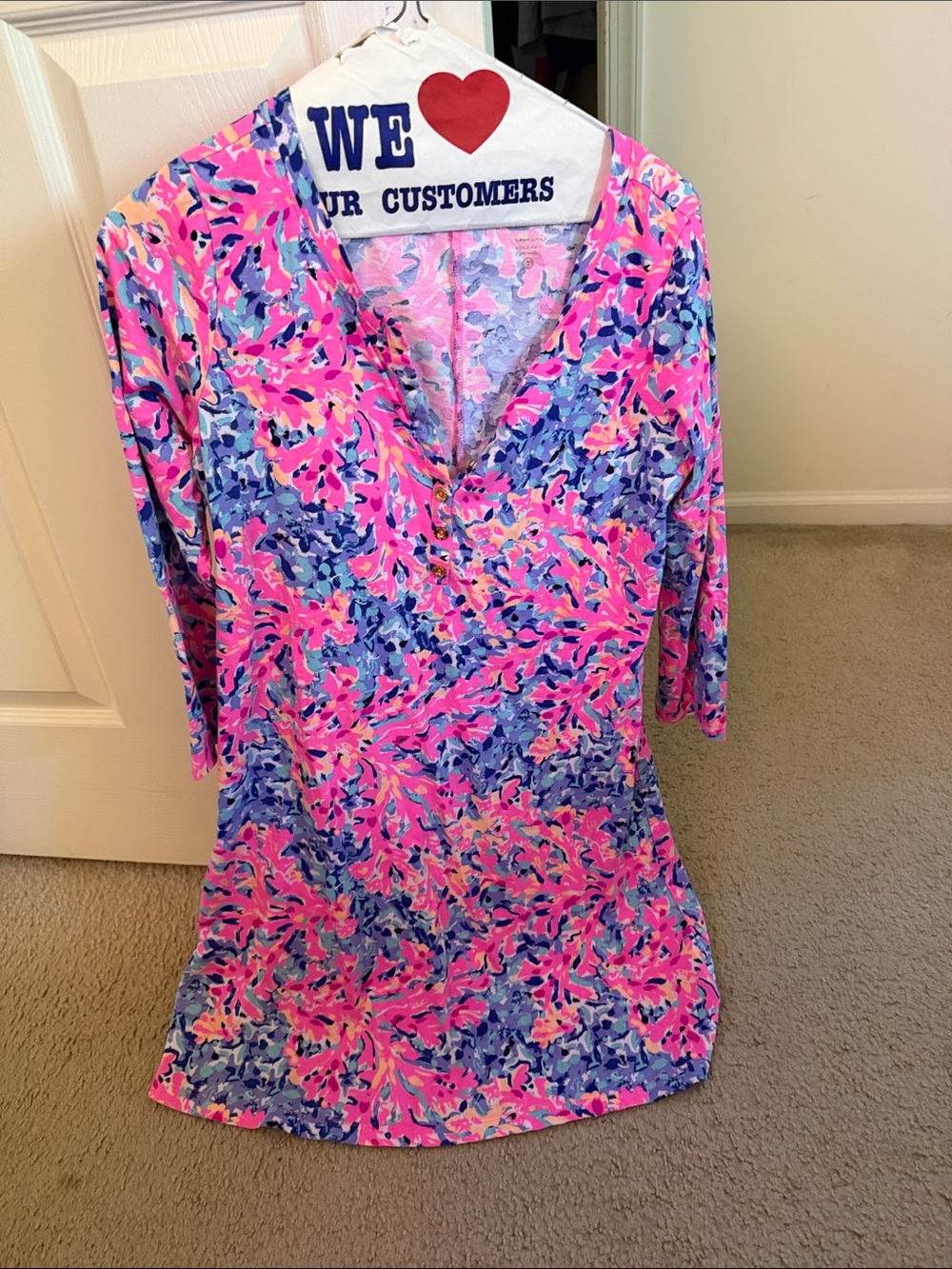 Vibrant Pink & Blue Floral V-Neck Women's Top